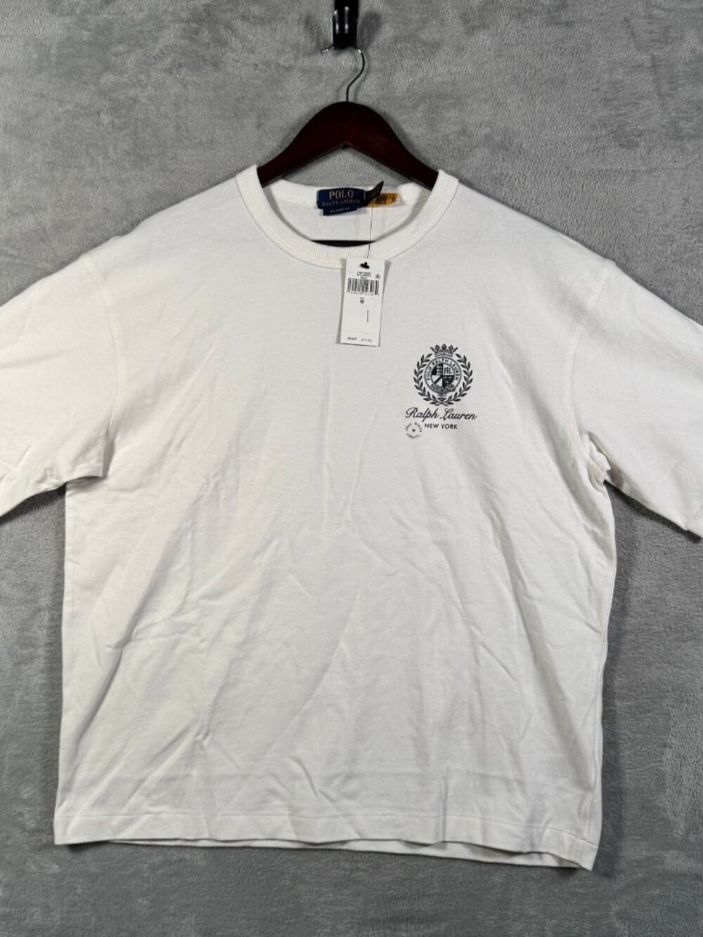 Polo Ralph Lauren T Shirt Mens M White New York Crest Graphic RELAXED Fit $75